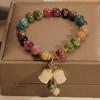 Colorful Rainbow Lotus Orchid Pendant Beaded Bracelet for Women - Summer Niche Design for Girlfriends & Besties