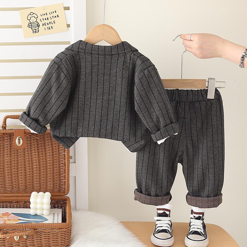 Boys' Long Sleeved 3-piece Set, Children's Striped Suit Set, Boys' Fashionable and Handsome Clothes