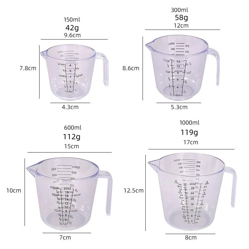 150/300/600/1000ml Measuring Cup with Scale Handle Plastic Tip Mouth Jug Cup Transparent Pour Spout Mixing Cup Measuring Tool