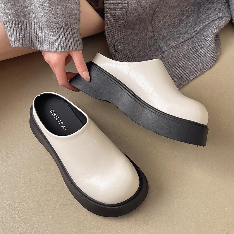 Women's Baotou Slippers Spring New Round Head Deep Mouth Thick Bottom Anti-slip Wear-resistant High-heeled Sandals