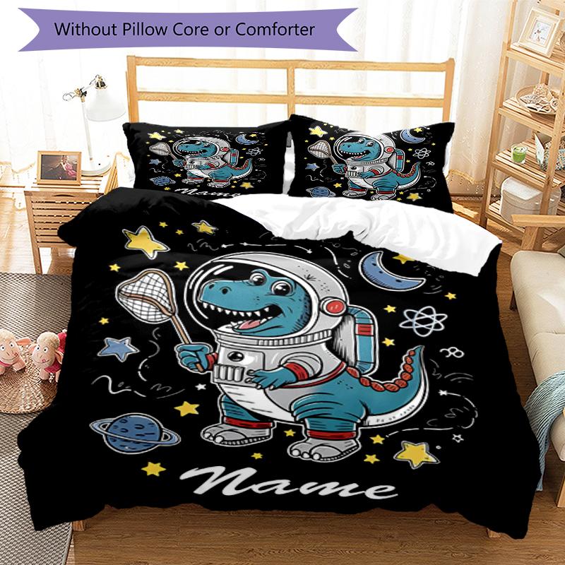 3pcs Custom Name Dinosaur Bedding Set Duvet Cover Closure Includes 1 Duvet Cover & 2 Pillowcases, Soft and Comfortable for All Seasons.