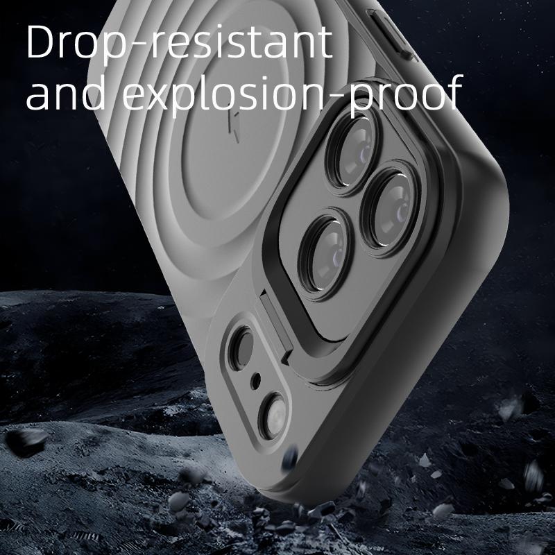 Magnetic Ripple Stand Phone Case For iPhone 17 Pro Max 16 15 14 13 Pro Max Luxury Lens Bracket Shockproof Soft Silicone Cover