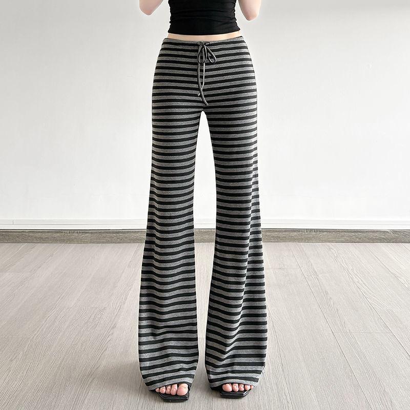

Low-Waist Flare Color Block Stripe Pants with Drawstring Small чёрный