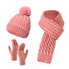 European Winter Knit Wool Hat, Scarf & Gloves Set