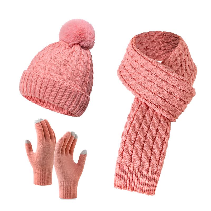 European Winter Knit Wool Hat, Scarf & Gloves Set