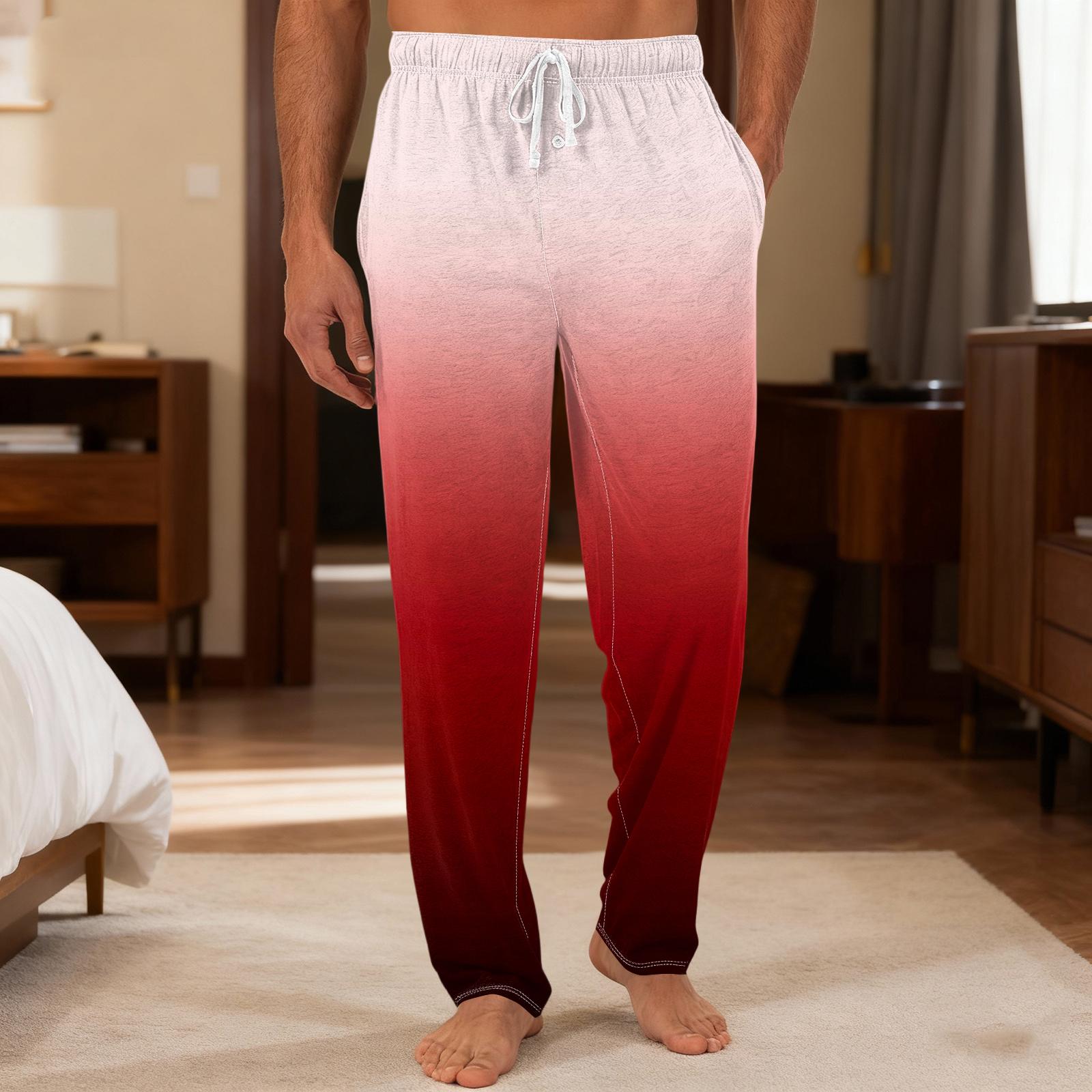 

Мужские повседневные брюки с однотонным вязанным узором и карманами для домашней пижамы L красный