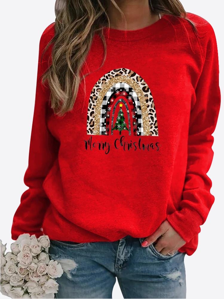 Pulover imprimat pentru femei de primăvară și toamnă, cu temă de Crăciun, îngroșat, cu gât rotund, cu mânecă lungă, casual, mai sus