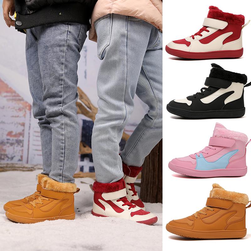 Kids Snow Boots Plush Cotton Shoes Child Winter Walking Shoes Anti-slip Ankle Boots Boys Girls Plush Hiking Shoes Winter Boots