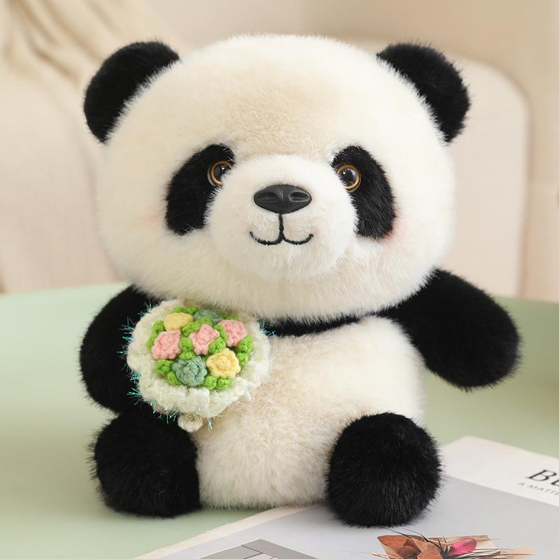 Happy Panda Family Plush Toys Stuffed Fluffy Panda&Red Panda Doll Cute Chubby Lifelike Panda Hugging Doll Kids Birthday Gift