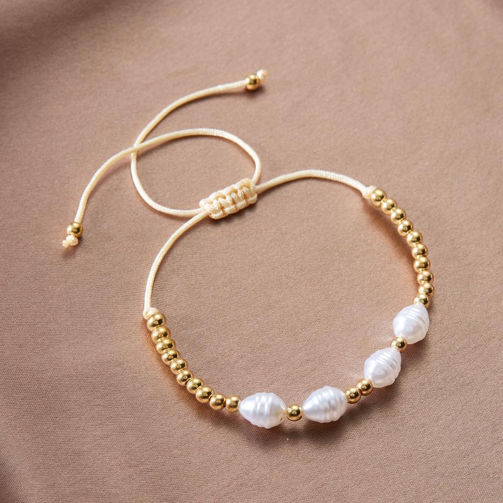Artificial Pearl Beaded Bracelet With Geometric Oval Design For Womens Fashion Accessory