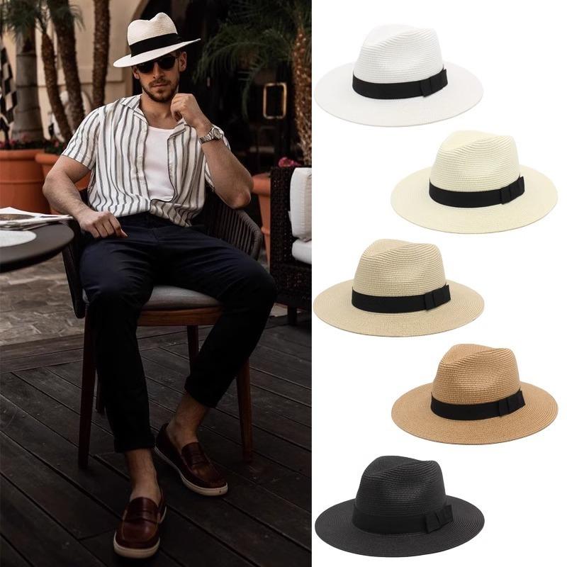 Summer sunscreen straw hat men's sunshade Panama top hat soft straw woven wide brim sun hat travel beach hat women