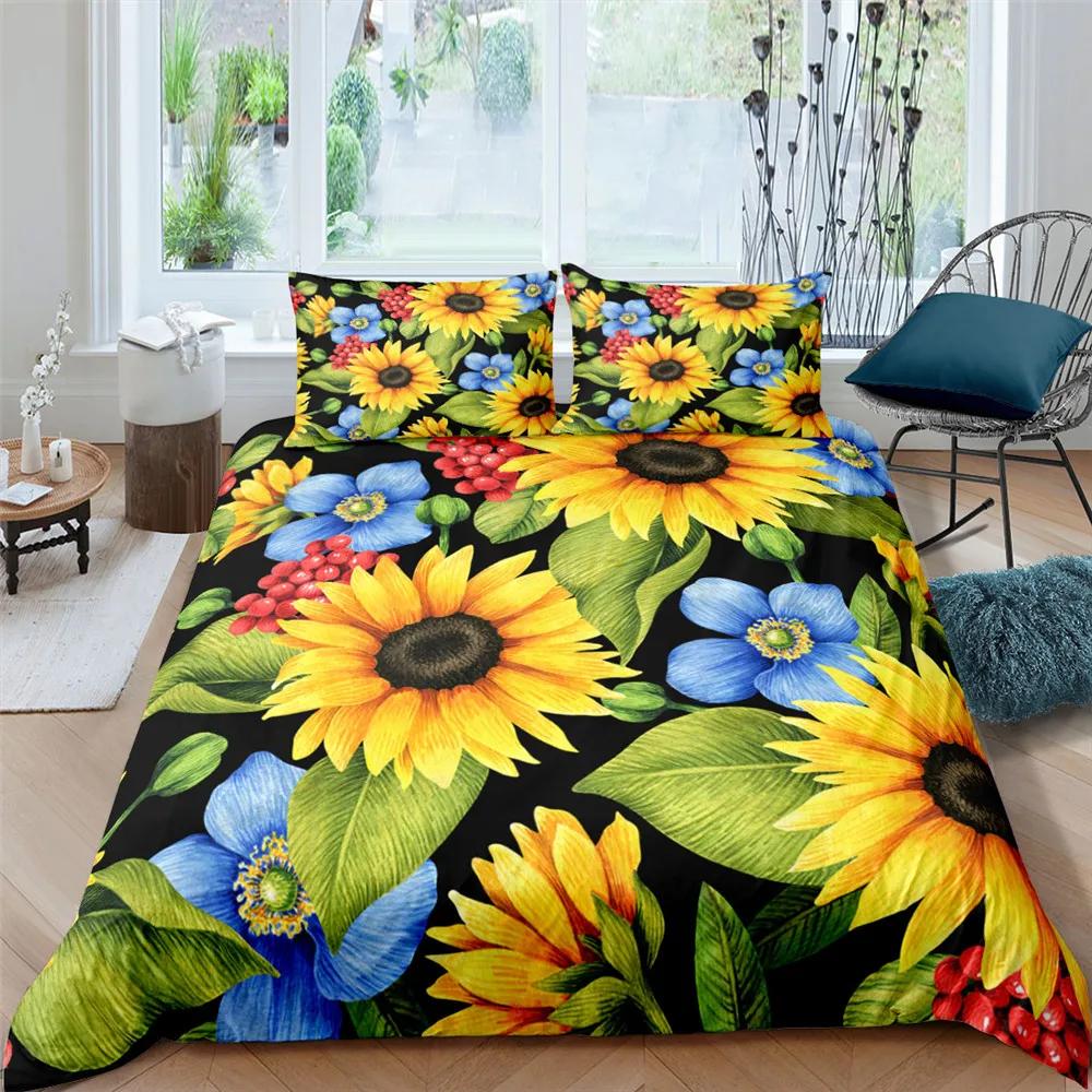 Sunflower Rainbow Duvet Cover Yellow Flowers for Children Girl Women Floral Colorful Polyester Quilt Cover Bedroom Decorations