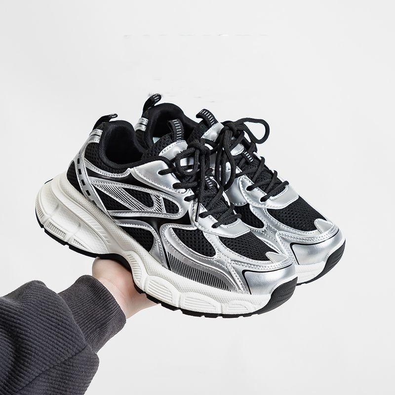 Thick-soled silver dad shoes women's autumn new shock-absorbing versatile student campus breathable casual sports running shoes