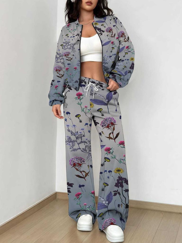 Black Retro Style Explosion Autumn and Winter New European and American Women's Clothing Flower Printing Suit Women