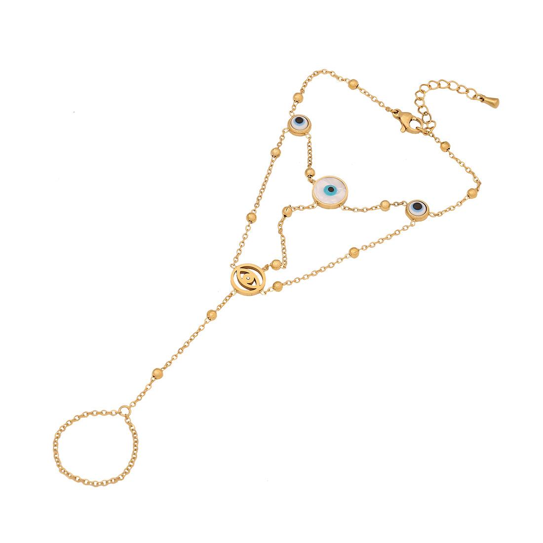 

Dripping oil eye finger chain, flower heart stainless steel bracelet, new European and American style jewelry