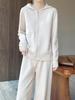 Luxury Women's Hooded Wool Set: Autumn/Winter Two-Piece with Zipper Cardigan & Wide-Leg Pants