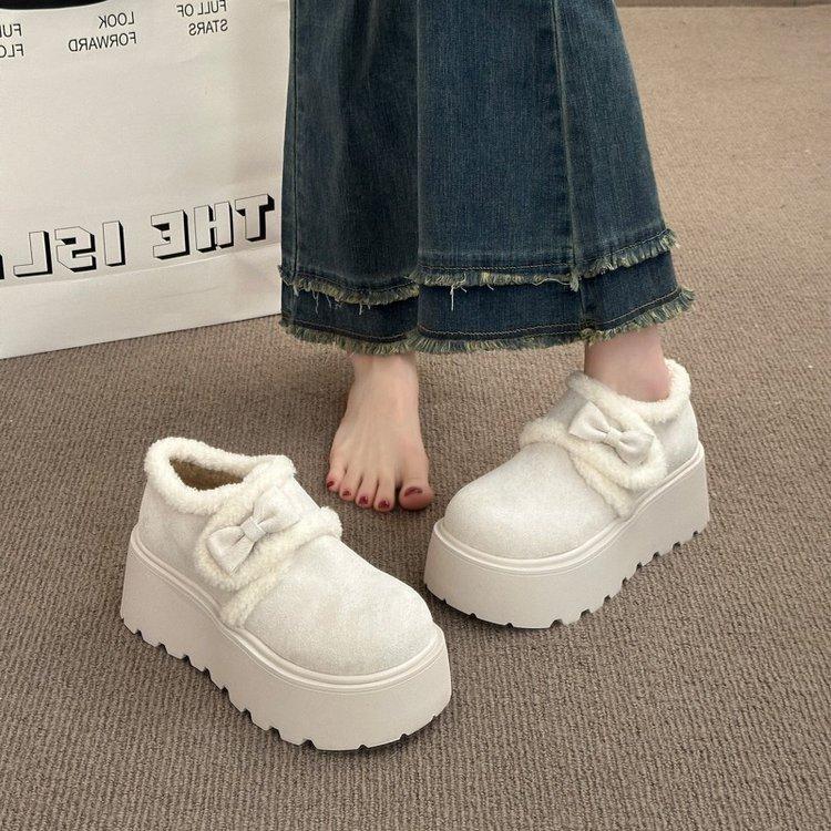 Retro Internet Celebrity Explosion Fleece Thickened Cotton Shoes Thick Sole Heightening Warm Fluffy Shoes