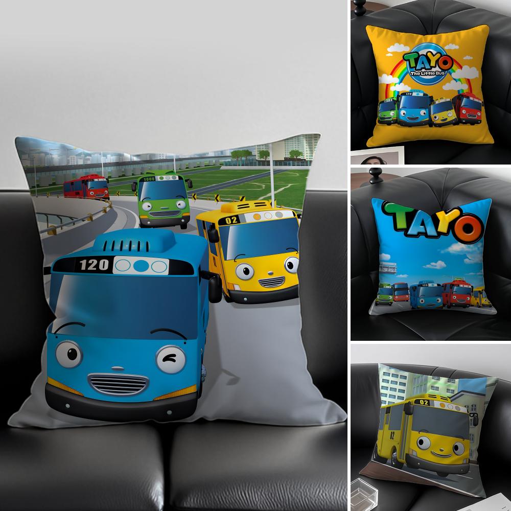 Exquisite Fashion Items Unisex Lively And Cute T-Tayo The Little Bus Cushion Cover Pillow Case Anti-Dustmite Invisible Zipper Silky Plush Cushion