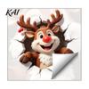 Home Beautification Decals Christmas Reindeer Wall Decal, 3D Hole Illusion Red Nose Rudolph Sticker, Durable PVC Stickers Peel And Stick Waterproof