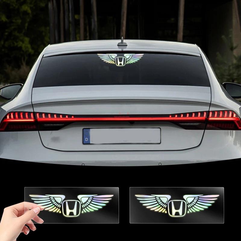 QWNQ5 Colorful Reflective Laser Angel Wing Styling Car Trunk Door Stickers for Honda Civic 10th 11th Gen Hrv Jazz City Fit Accord Crv
