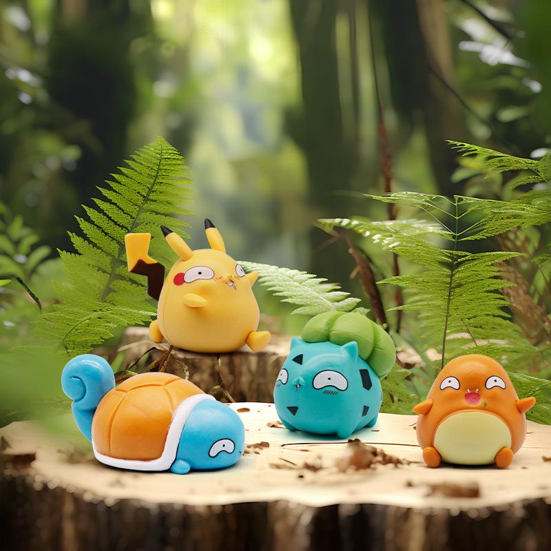 6cm Pokemon Spoof Figure Fool Stupid Pikachu Squirtle Bulbasaur Cute Figure Car Decoration Collection Model Children Toys