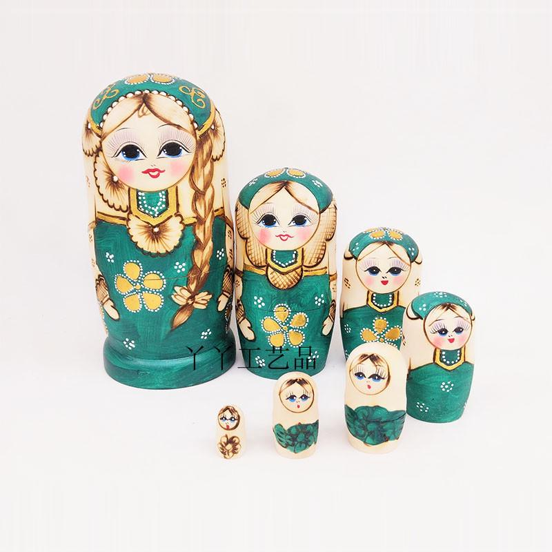 

Seven-Layer Green Braided Russian Nesting Dolls - Wooden Wishing Toy Gift for Couples & Girls Birthdays