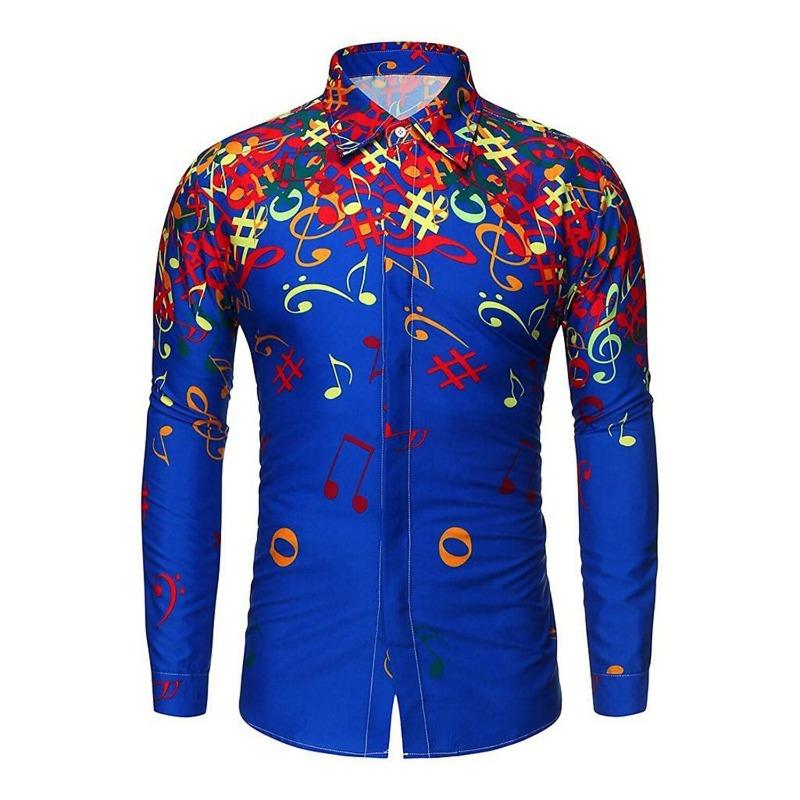 Men's Button Up Shirt Music Notes Collar 3D Print Daily Vacation Long Sleeve Print Clothing Apparel Hawaiian Casual Beach