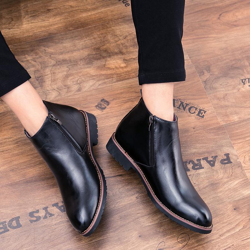 Black Men's High Top Leather Shoes Classic Style Gentleman Fashion Party Business Office Autumn and Winter Boots Luxury Quality