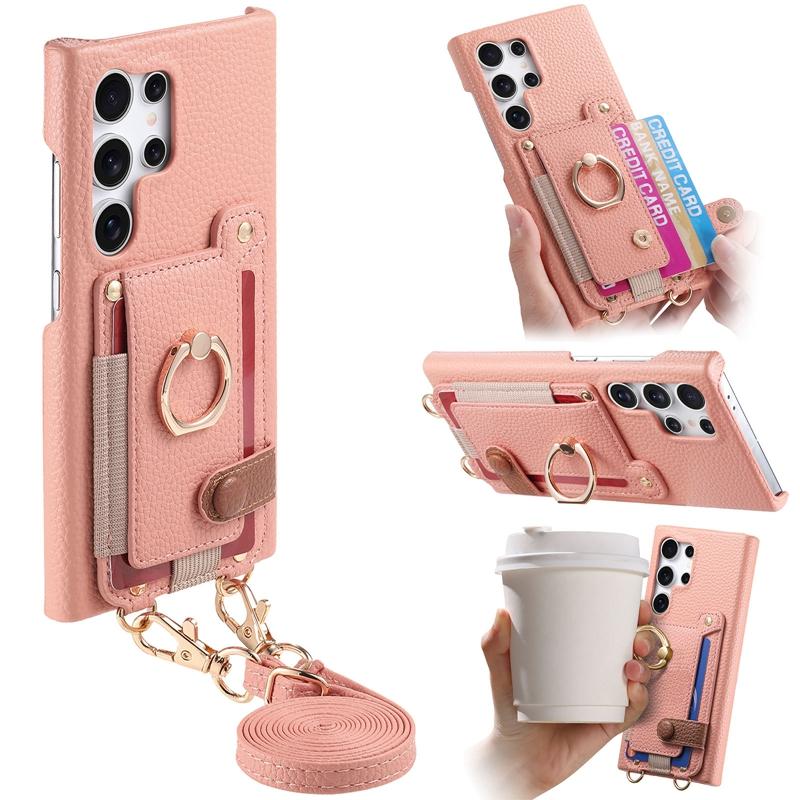 Ring Stand Card case Cover for Galaxy S21/S22/S23/S24/S25, for Samsung A13/A14/A15/A16/A23/A24 Lanyard Wallet Case Phone Cover