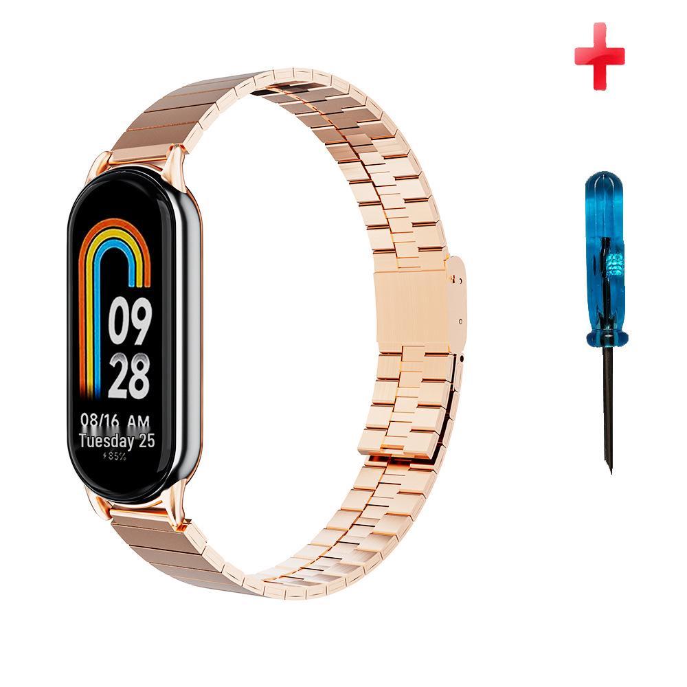 Stainless Steel Strap for Xiaomi Band 8/9/10 NFC - Metal Bamboo Three-Bead Buckle