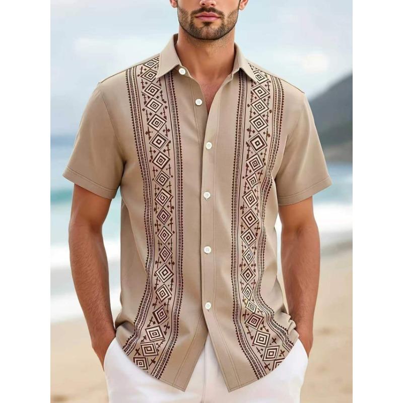 Men S Striped Short Sleeve Casual Hawaiian Shirt