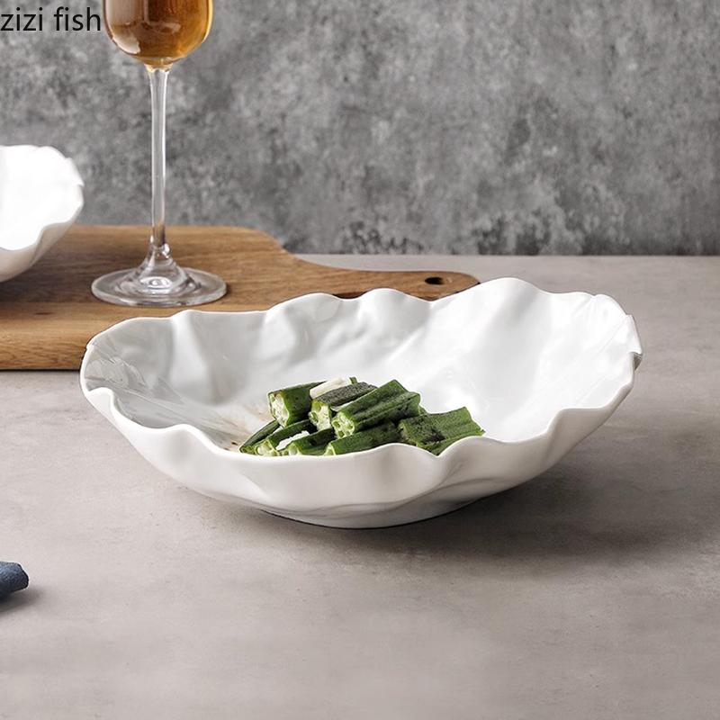 Fold Texture Ceramic Salad Plate Solid Color Irregular Dessert Dish Vegetable Plate Sashimi Plates Restaurant Creative Tableware