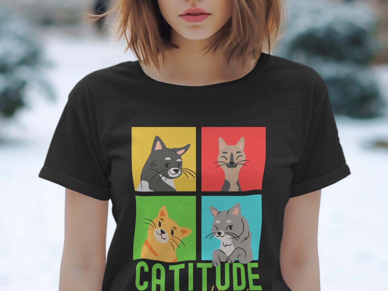 Cute Cat T-Shirt, Catitude Is Everything, Cat Lover Gift, Funny Cat Shirt, Adorable Cat Print, Graphic Tee, Casual Cat T-Shirt S