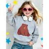 European sizes Cute Brown Bear Print Kids' Spring Lightweight Crew Neck Sweatshirt, Comfortable Outdoor Wear for Ages 0-3