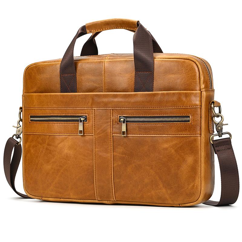 Men's leather briefcase business man's bag top layer cowhide lawyer's computer bag Men's style large 15.6 laptop bag with strap