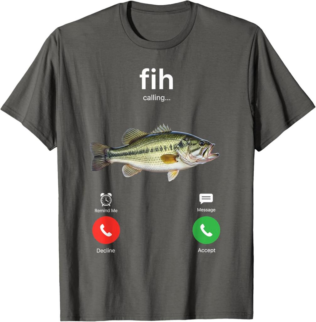 Fish Calling Funny Fishing Graphic Tee Men's Casual Cotton T-Shirt