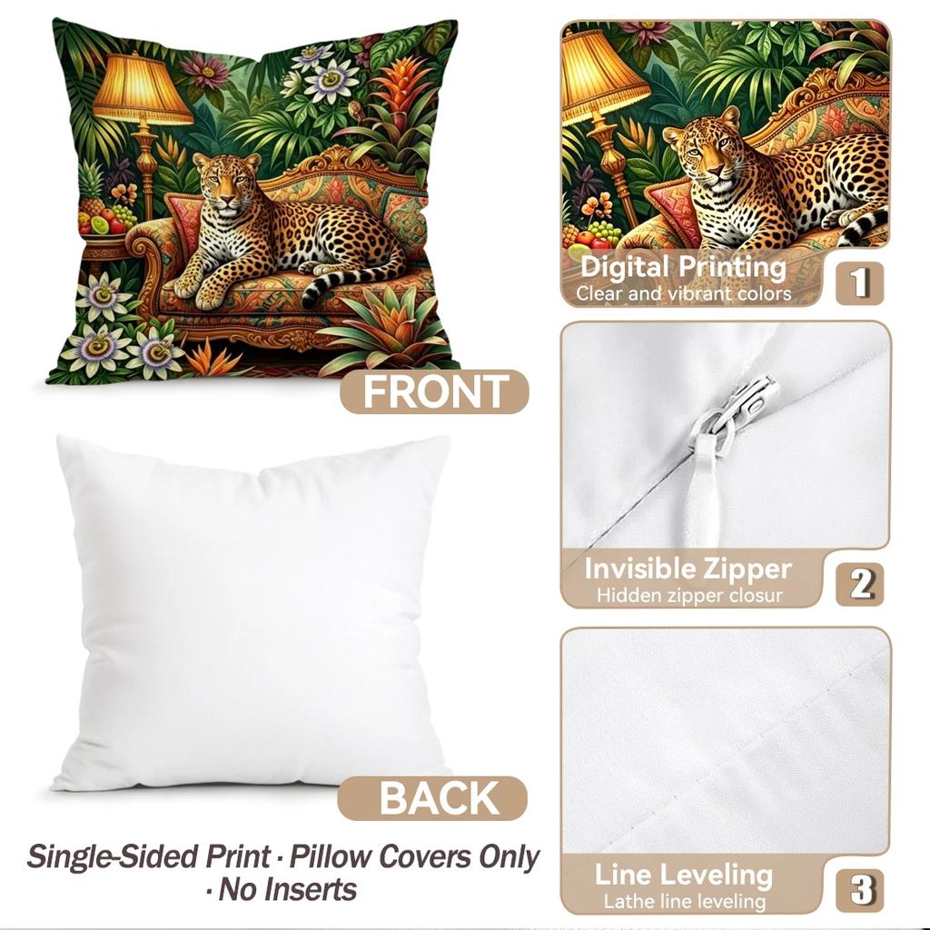 1pcs/4pcs Tropical Jungle Leopard Cushions Pillowcase Polyester Cushion Cover Throw Pillow Pillowcover Home Car Sofa Decor