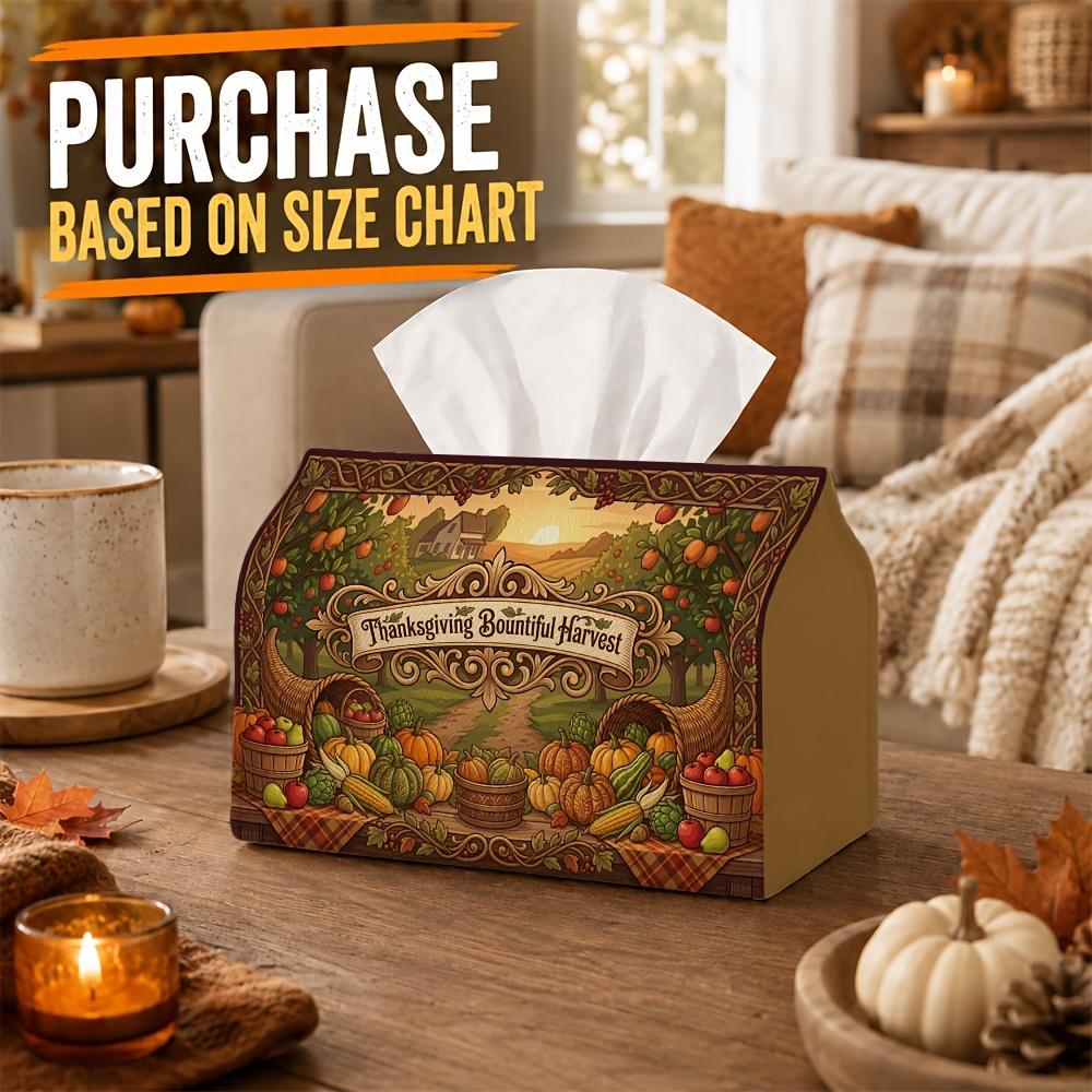 1pc Vintage Country Harvest Tissue Box - Multi-functional Napkin Box, Two Sizes Available Made of Durable Polyester, Decorated with Pumpkin Orchard Ar