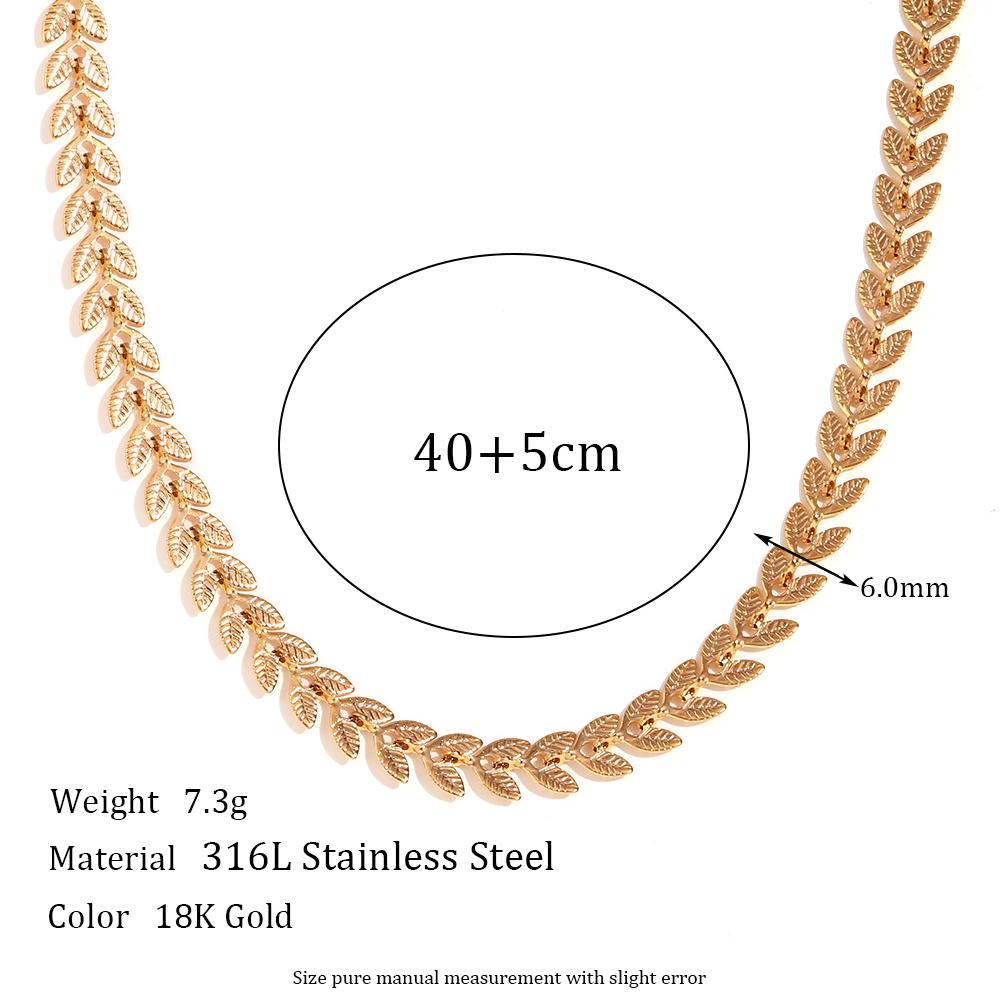 MamacitaSlay 316L Stainless Steel Leaf Chain Necklace Bracelet 18K Gold Plated Waterproof Jewelry For Women Trendy Jewelry Set
