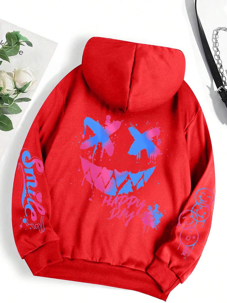 Hot Happy Day Graffiti Print Hoodie Street Hip Hop Hoody Women Men Fashion Crewneck Versatile Hoodies Vintage Oversize Clothes