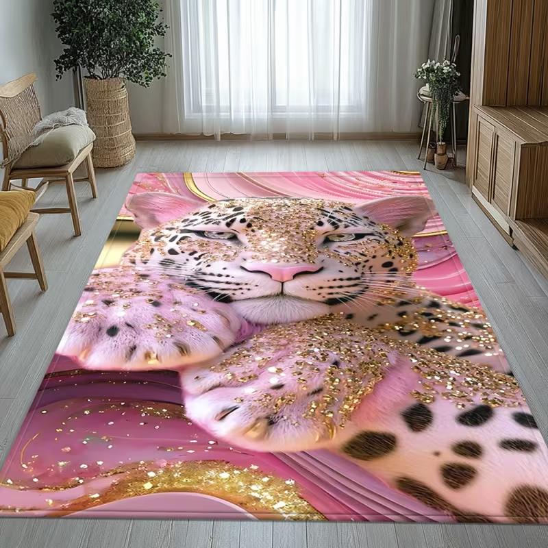 Künstlerischer Rosa Leopard Porträt Gedruckter Teppichläufer Wohnzimmer Schlafzimmer Büro Musikzimmer Boden Teppich Stilvolle Heimdekoration Geschenk