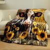 Cow and Sunflowers In Rustic Farm Scene Print Blanket Soft and Cozy Perfect for the Living Room Bed Sofa or a Nap,gift