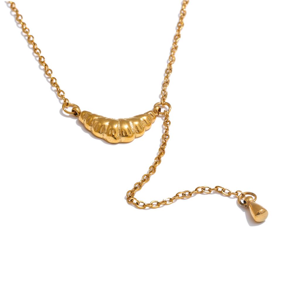 Yhpup Small Chic Stainless Steel Croissant Pendant Gold Color Necklace Stain Less Metal Chain Collar Popular Jewelry Accessories