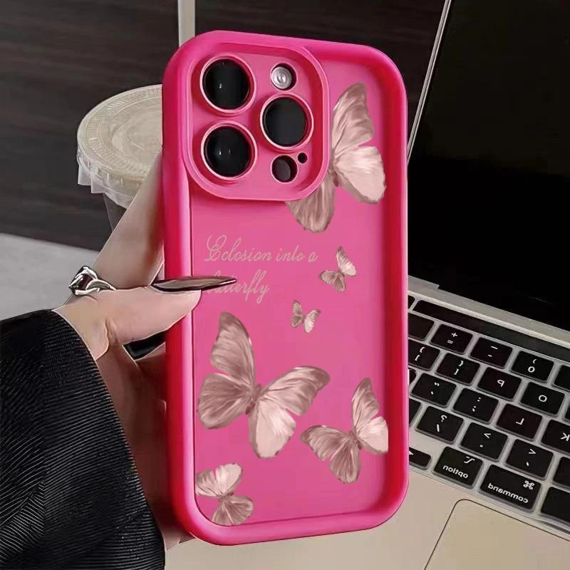 Retro Butterfly Silicone Phone Case For iPhone 16 15 14 Pro Max Plus 11 12 13 Pro XS 7 8 Plus SE 2 X XR Shockproof Full Cover