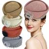 With Flower Women's Pillbox Hat Structured Crown Painter Hat New Round Dress Hat  Formal Occasions