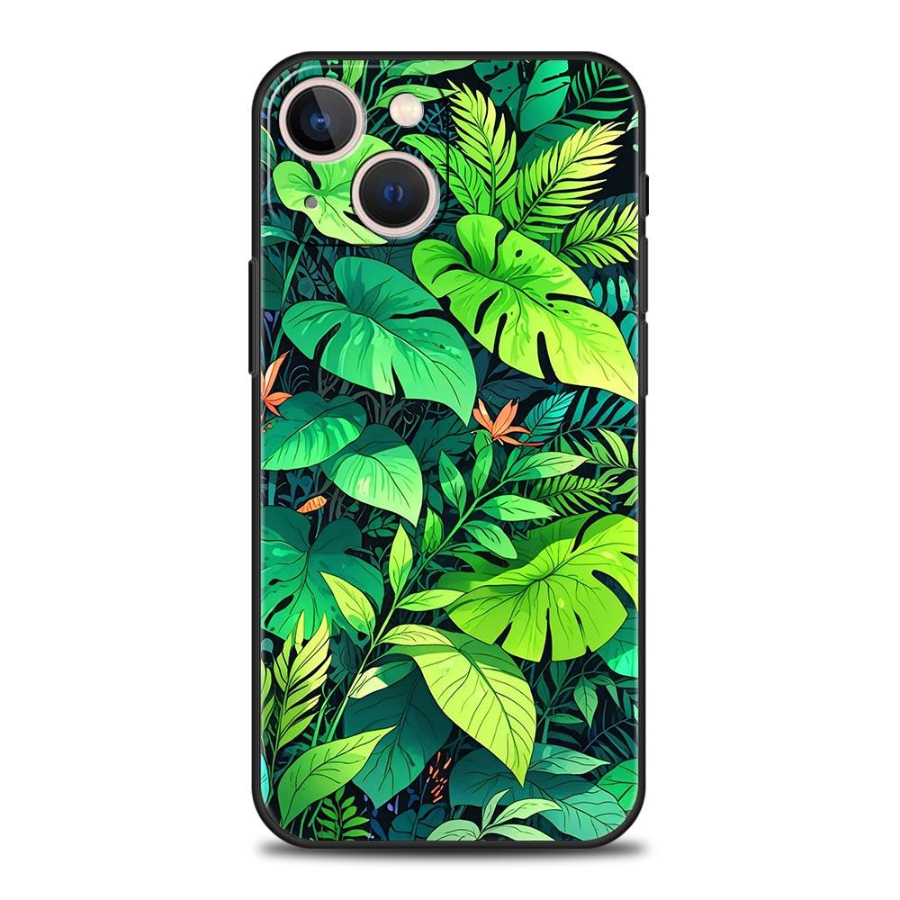 Leaves Monstera Green Phone Case For iPhone 17 16 15 Pro Max 11 12 13 14 7 8 Plus SE 2020 X XR XS Cover Soft Black