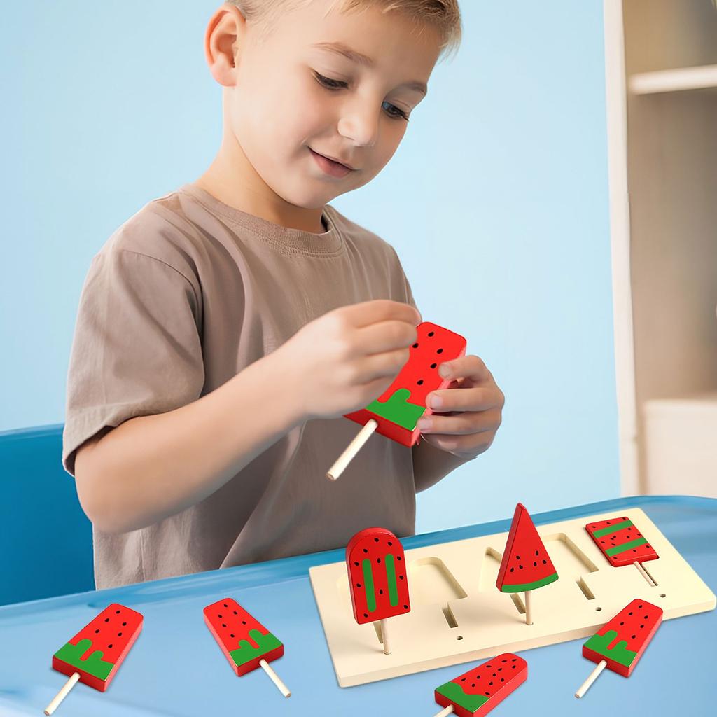 Wooden Toy Imitation Watermelon Popsicle Set 5 Pieces Of Puzzle Summer Limited Ornaments