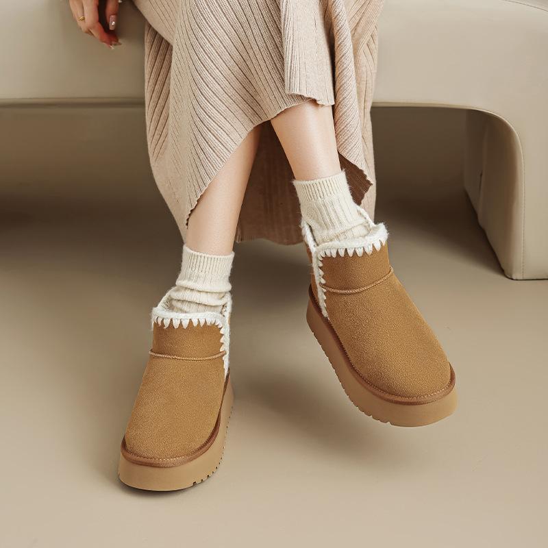 Augustine Snow Boots Women's 2025 New Winter Velvet One-pedal Bread Cotton Shoes Platform Casual Short Boots