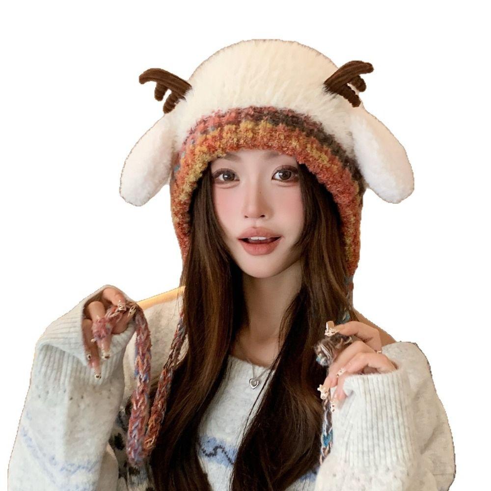 New Fur Deer Storage Hat Ear Protection Windproof Festival Christmas Antler Hat 2 In 1 Warm Knitted Deer Antler Hat Outdoor