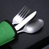 3pcs Set  Dinnerware Portable Printed Stainless Steel Spoon Fork Steak Knife Set Travel Cutlery Tableware with Bag